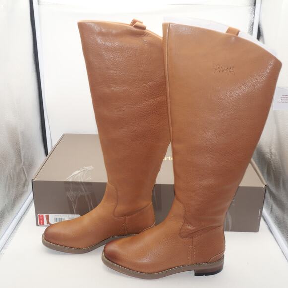 NEW Franco Sarto Meyer Wide Calf Tan Knee High Brown Leather Boot Women's 6 Wide - Picture 3 of 13
